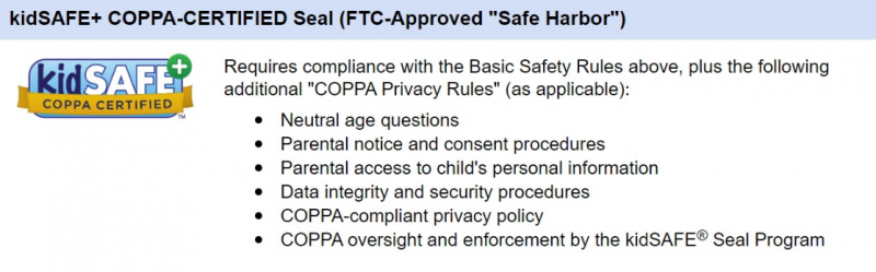 COPPA certified KidsSAFE